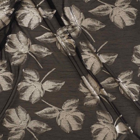 Black gold lamé pleated knit fabric