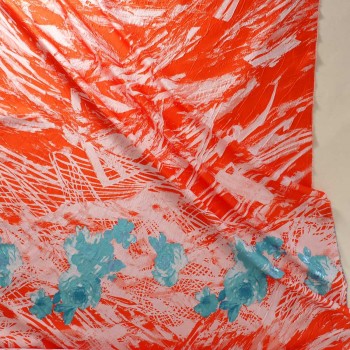 Turquoise orange jacq. cenefa lamé fil coupé