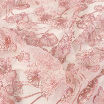Pink outlined floral embroidery
