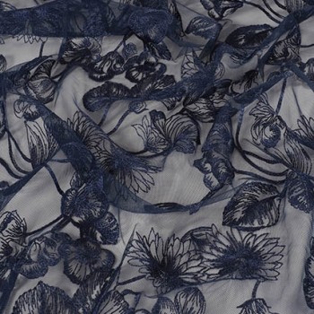 Navy outlined floral embroidery