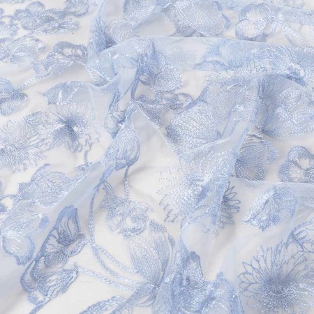 Light blue outlined floral embroidery