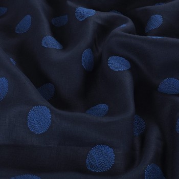 Polka dot linen embroidery navy