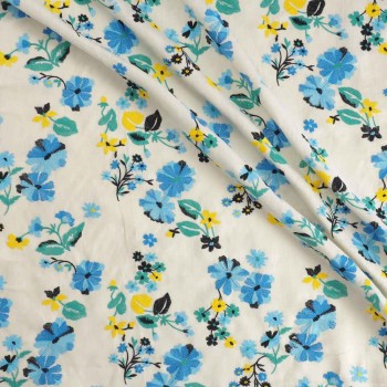 Lino bordado floral turquesa