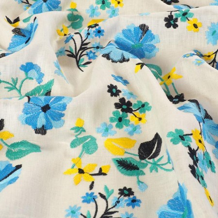 Floral embroidery linen turquoise