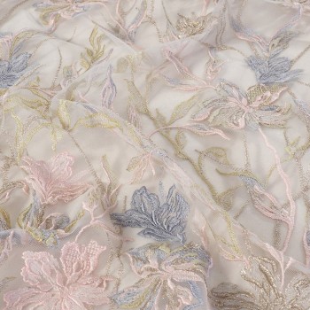 Bordado floral texturas rosa