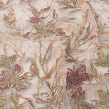 Bordado floral texturas beige