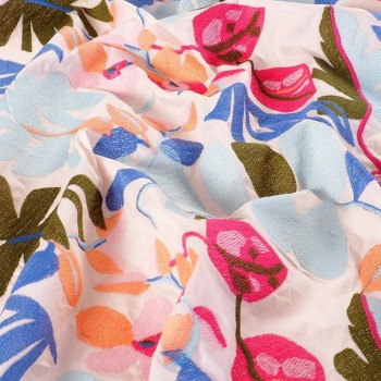 Tropical cotton embroidery peach  multicolor