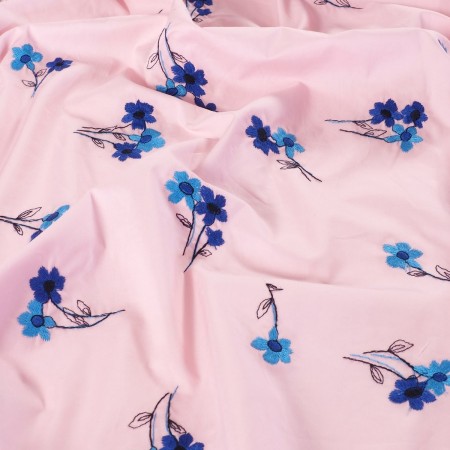 Cotton floral embroidery pink