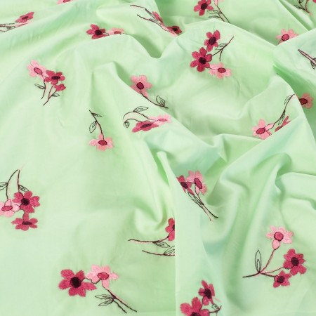 Bordado floral algodÓn verde claro