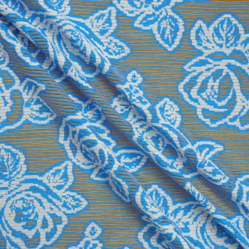 Jacquard rosas y rayas azul