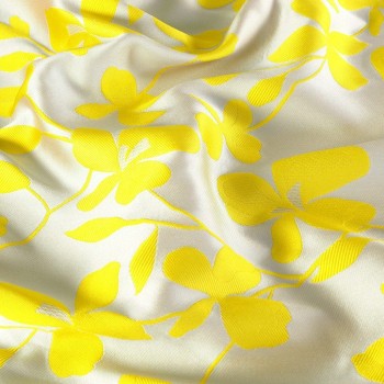 Yellow beige mikado jacquard floral