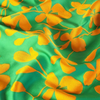 Orange green mikado jacquard floral