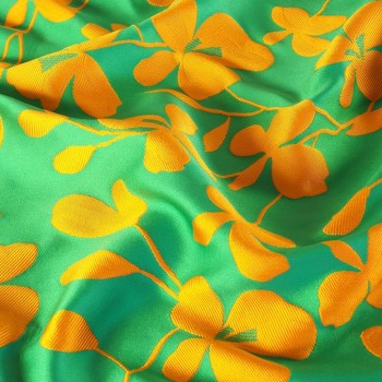 Mikado jacquard floral  naranja verde