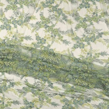 Pastel green flower embroidery w/ rhinestones